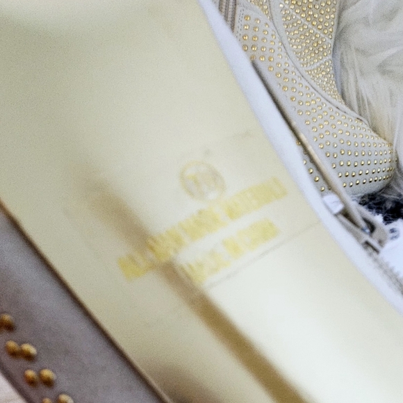 Exquisite Golden Studded Platform Mid-Calf Boots, Leather and Suede, S 7.5 H 6" - Picture 11 of 11